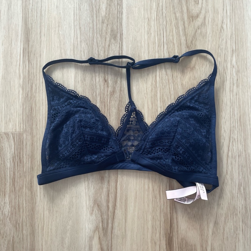 Victoria’s Secret navy front clasp lace triangle bralette